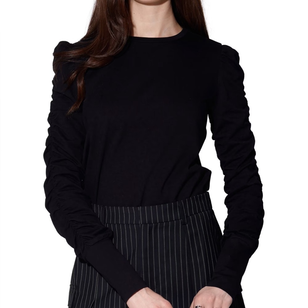 Walter Baker Black Ruched Long Sleeve Top - Black